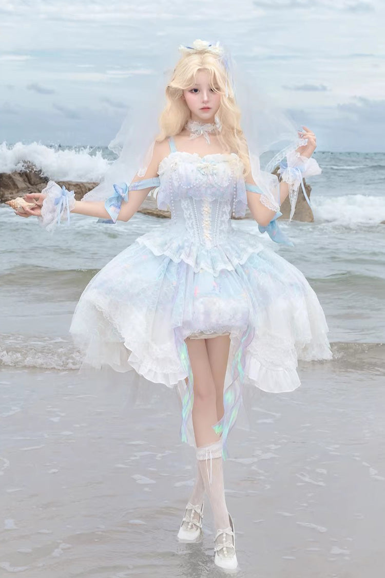 Mermaid's Tears Sleeveless Ombre Print Pearl JSK Set - Sea Blue