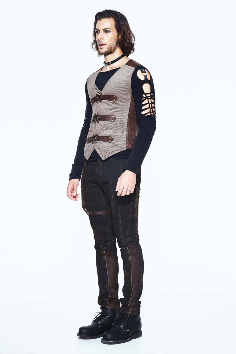 Cocoa Retro Punk Waistcoat with Clasp Back and Belt Loops