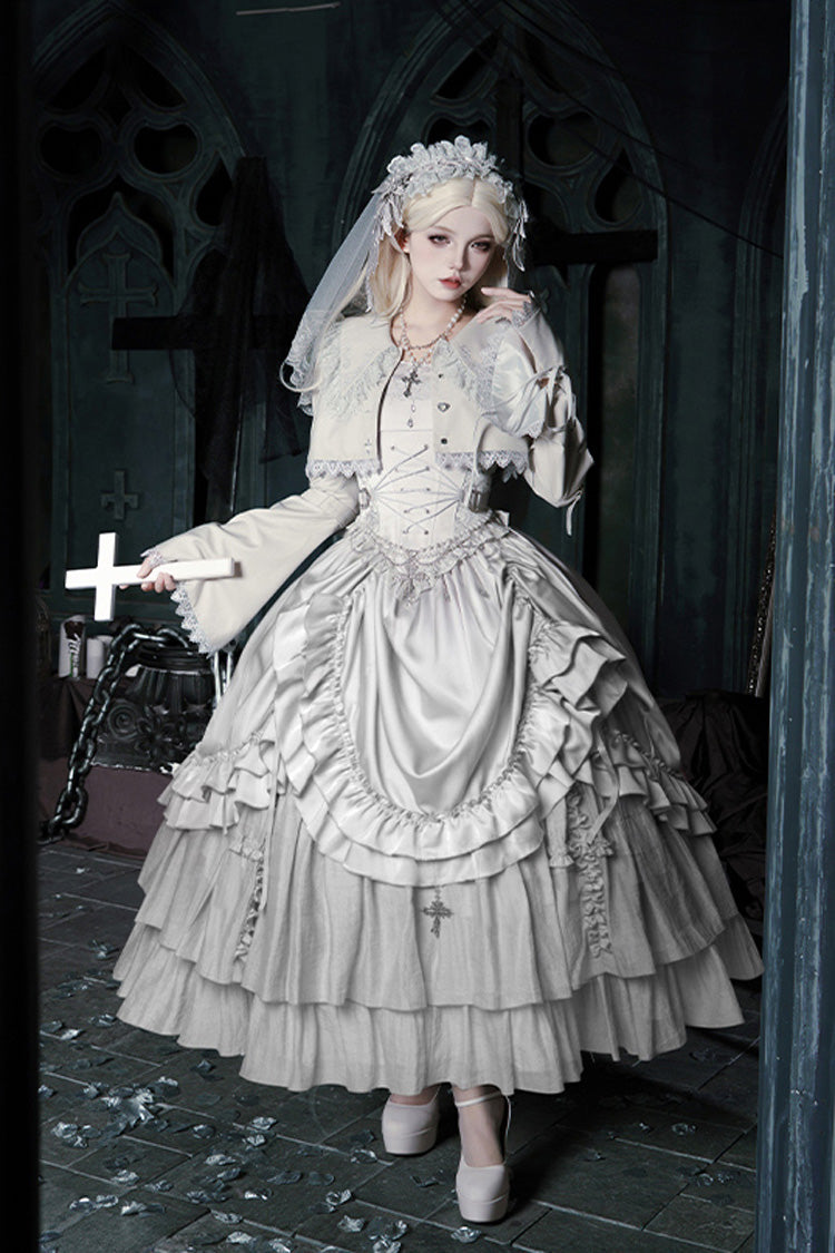 Bionic Doll Square Collar Gothic Lolita Corset Set with Multi-Layer Ruffles, Long Skirt