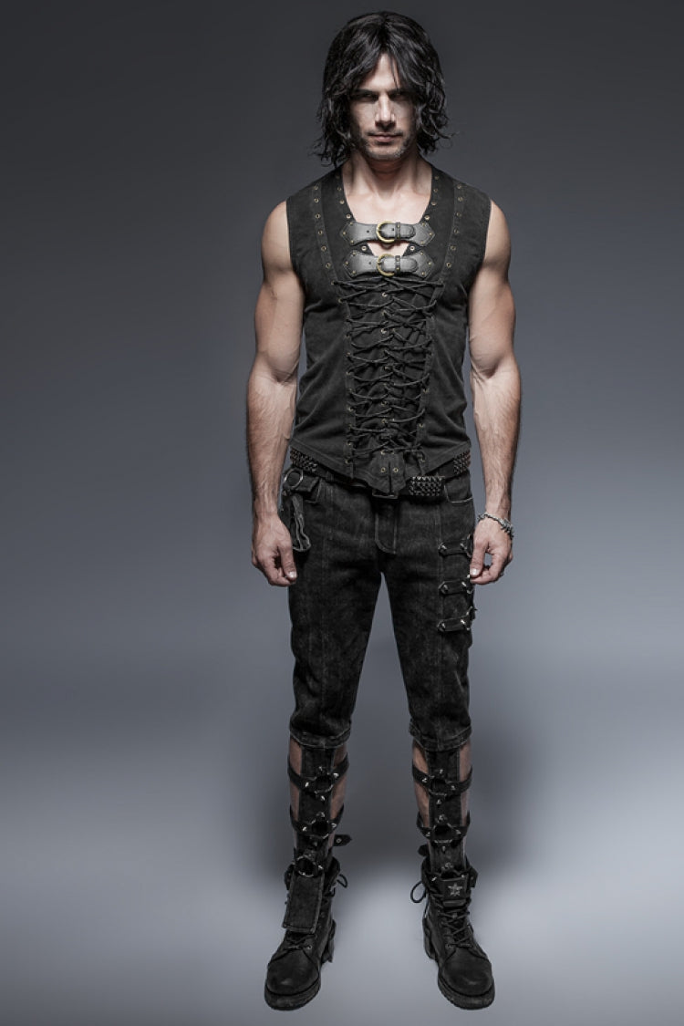 Steampunk Cross Lace-Up Sleeveless Vest with Metal Rings