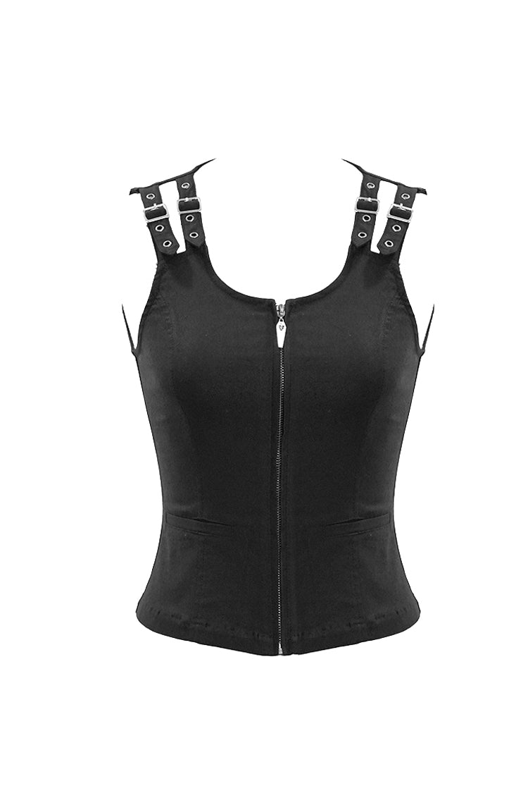 Double Loops Front Backless Punk Waistcoat for Women Lace-Up
