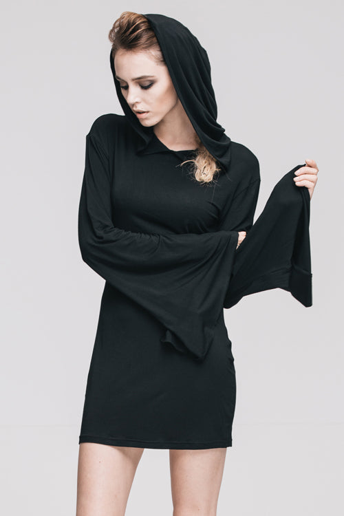 Flared Sleeve Hooded Knit Punk Dress