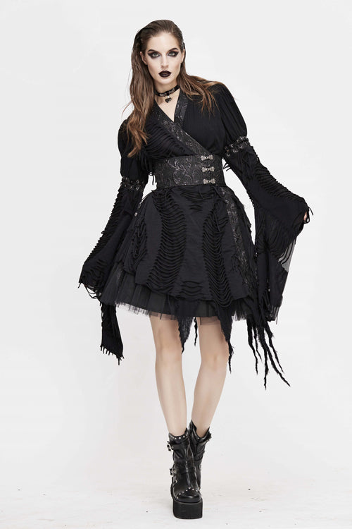 Asymmetric Mesh Unedged Punk Dress with Belt