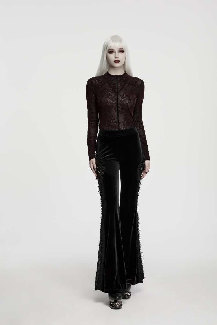 Floral Lace Beaded Tassel Flare Pants for Women
