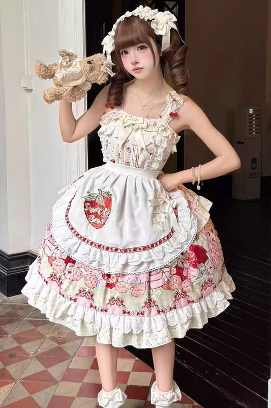 Sleeveless Double-Layered Print Ruffle Sweet Princess Lolita Jsk Ivory