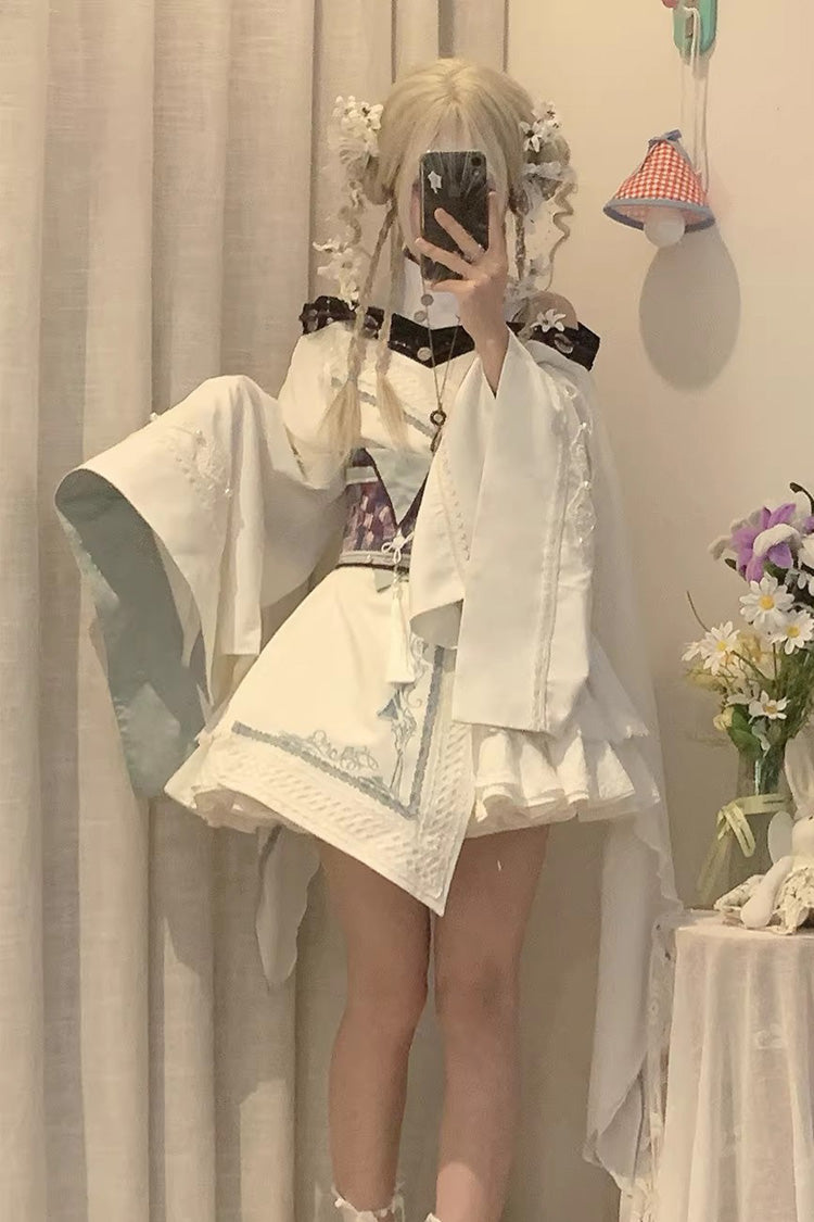 Ivory Gothic Dress with Embroidered Asymmetric Details - Dragon's Breath Valley