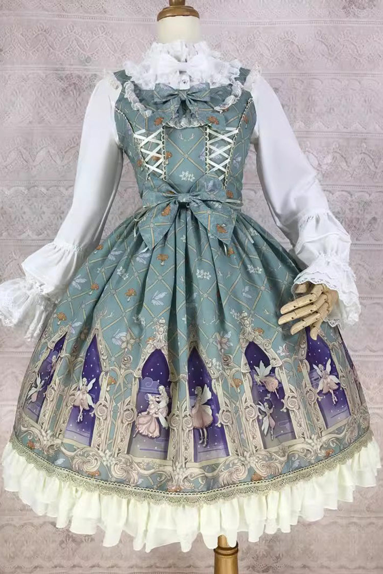 Elf Print JSK Dress with Ruffles, Bowknot, Sweet Lolita Style