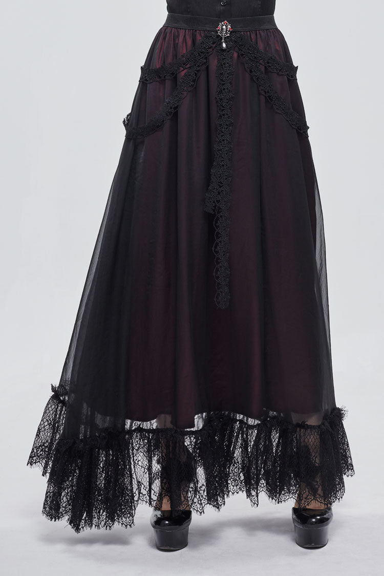 Crimson & Noir Butterfly Pendant Chiffon Gothic Skirt