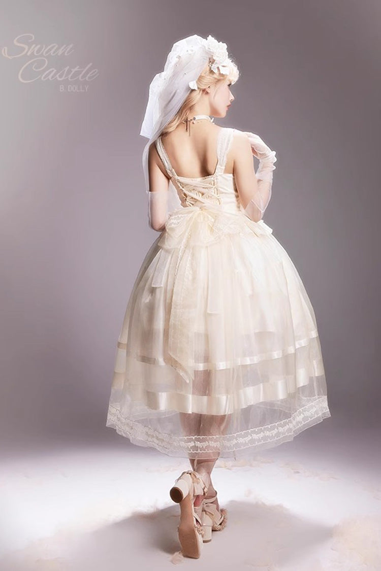 Sweet Lace JSK Long Dress with Bowknot in Ivory