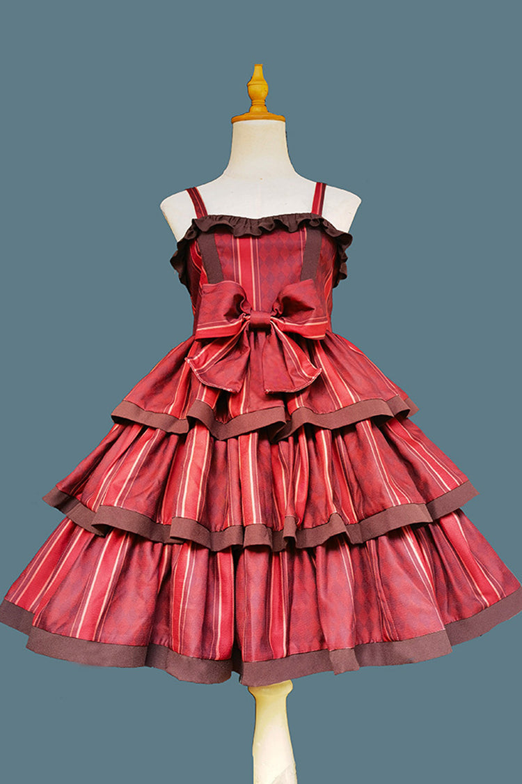 Stripe Triple-Layered Ruffle Bow Sweet Lolita Dress