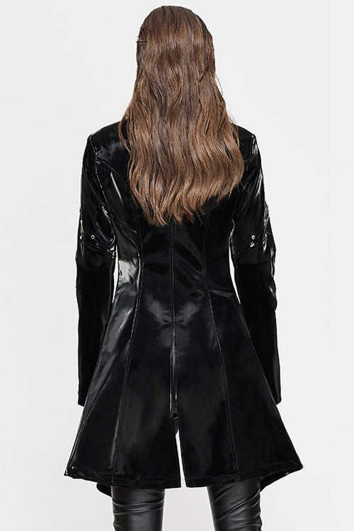 Long Leather Punk Coat with Zipper and Rivet Shine