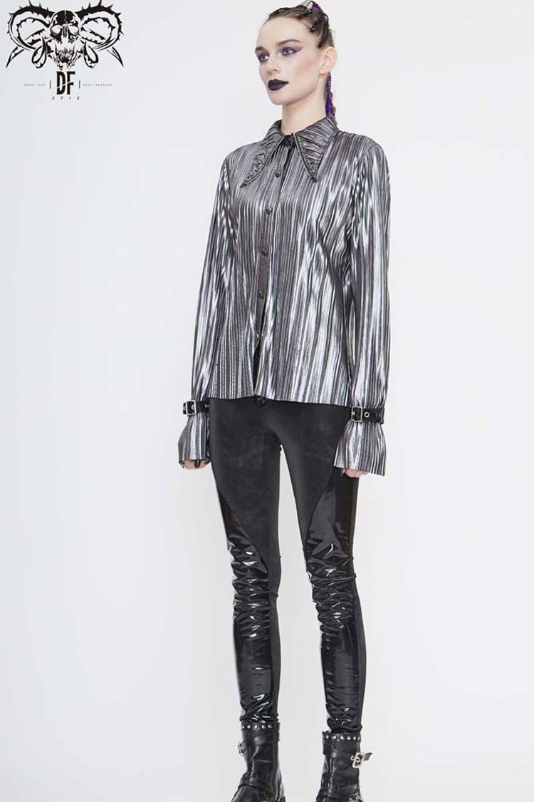 Punk Shirt with Metal Buckles and Pointed Collar