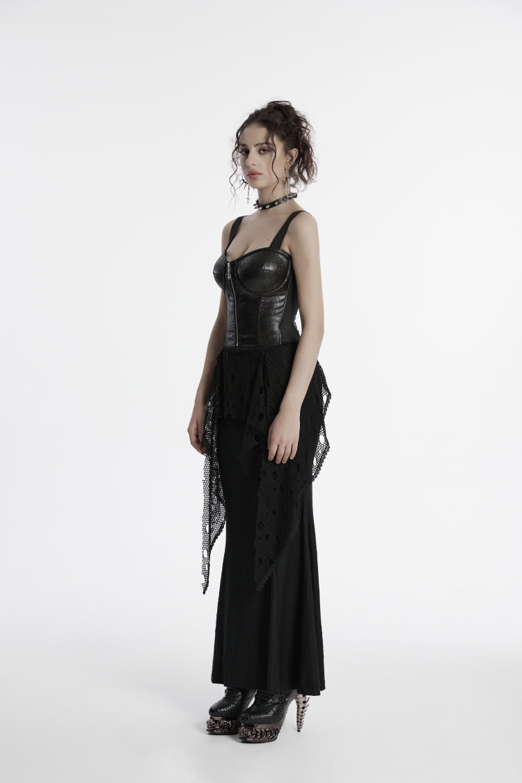 Punk Fishtail Skirt with Mesh Panels and Eyelet Trim