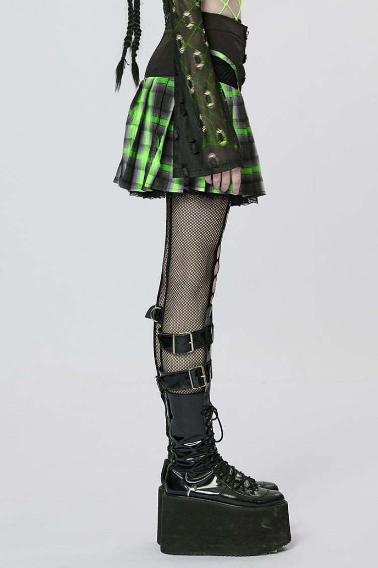 Steampunk Pleated Skirt with Ruffle and Lace