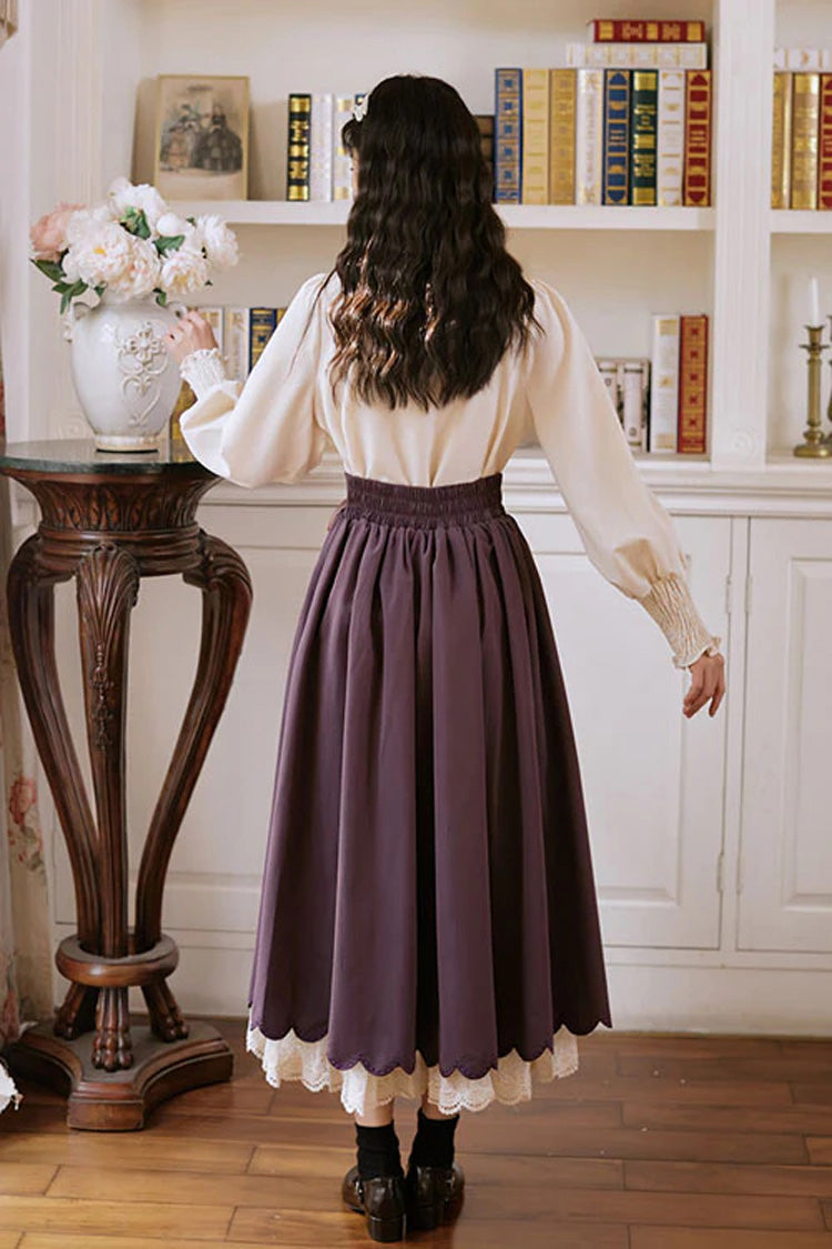High-Waisted Lace Wave Hem Two-Piece Classic Lolita Dress
