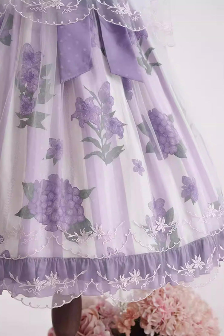 Endless Summer Violet Round Collar Hime Sleeves Printed Ruffled Bow Lace Lolita Dress - Endless Summer