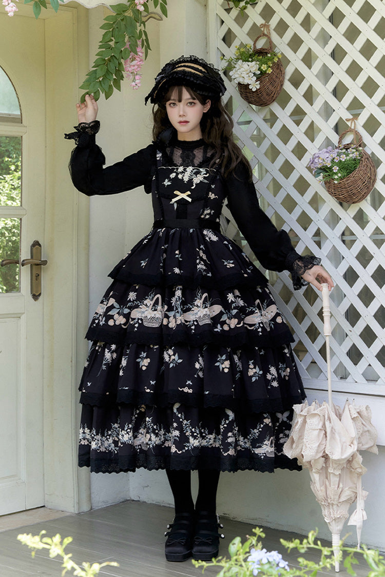 Pastoral Multi-Layered Printed JSK Dress with Embroidery