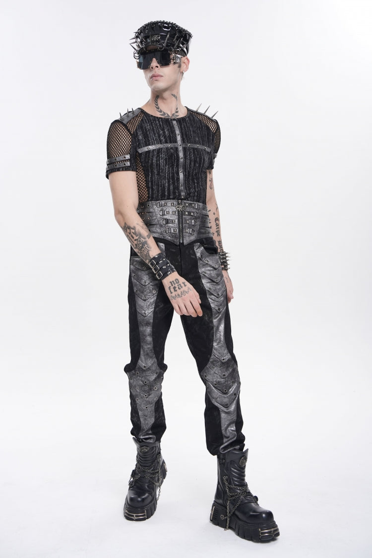 Studded Zippered Eyelet Punk Belt, Black Layered