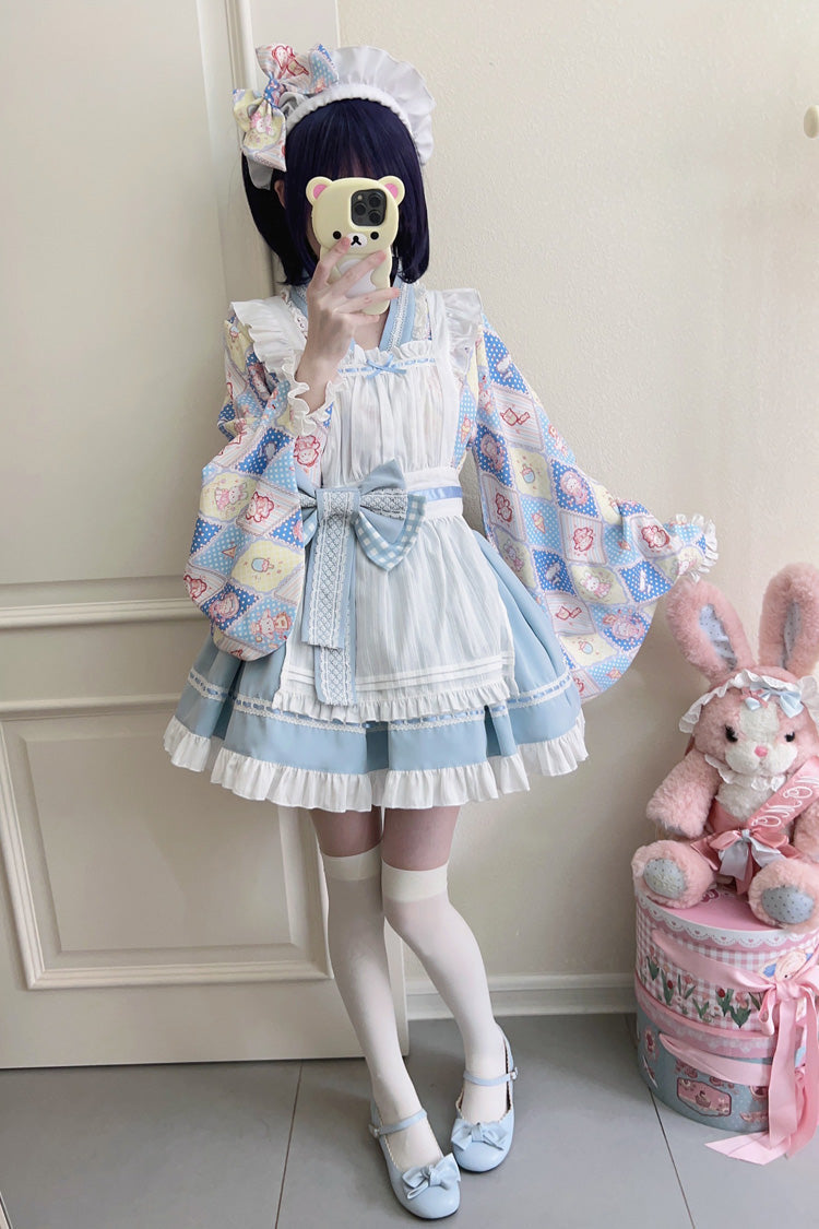 Showa Sweet Pet Japanese Maid Lolita Dress with Ruffle Bowknot
