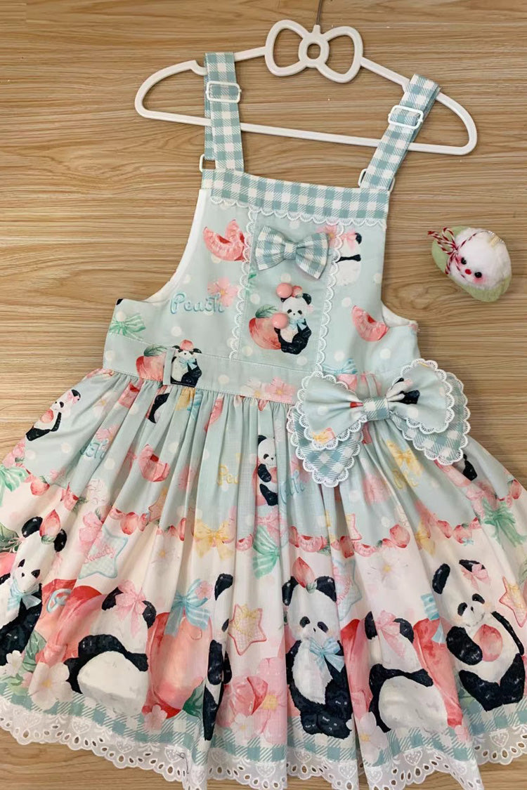 Panda Peach Printed Bow Sweet Lolita Strap Dress