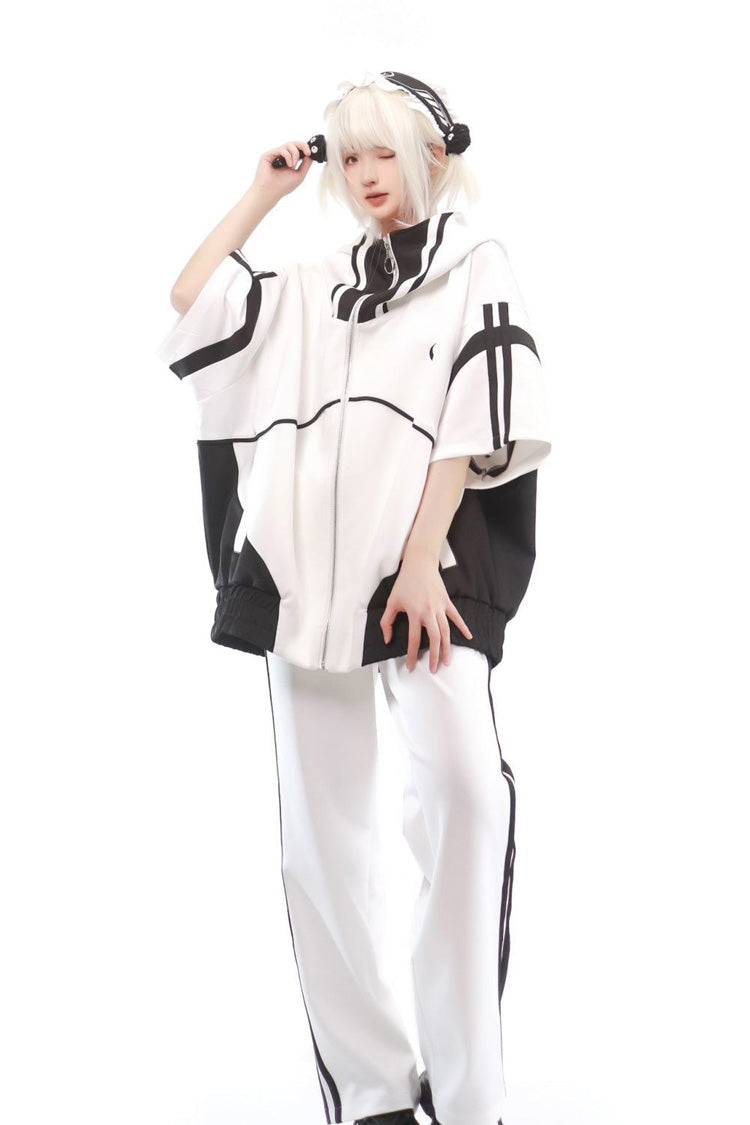 Monochrome Starry Half-Sleeve Jirai Kei Overcoat - Noir