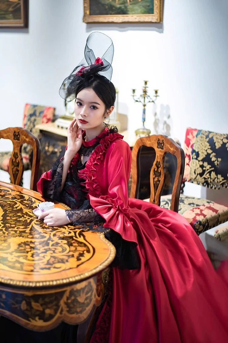 Wine Red Printed Medieval Court Rococo Gothic Victorian Lolita Long Dress