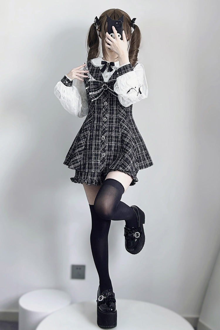 Black/White [Love Sonata] Long Sleeve Ruffle Bowknot Lace Jirai Kei Japanese Gown Set