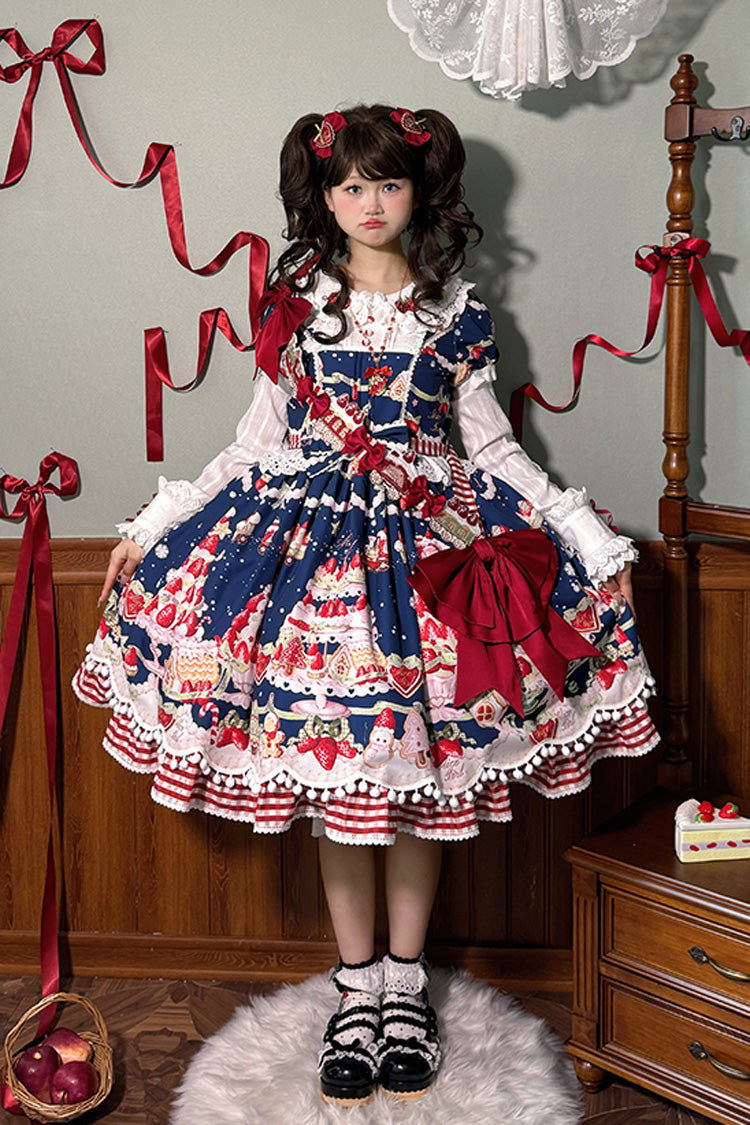 Mint Strawberry Dessert Printed Sweet Lolita Dress - Doll Collar Short Sleeved