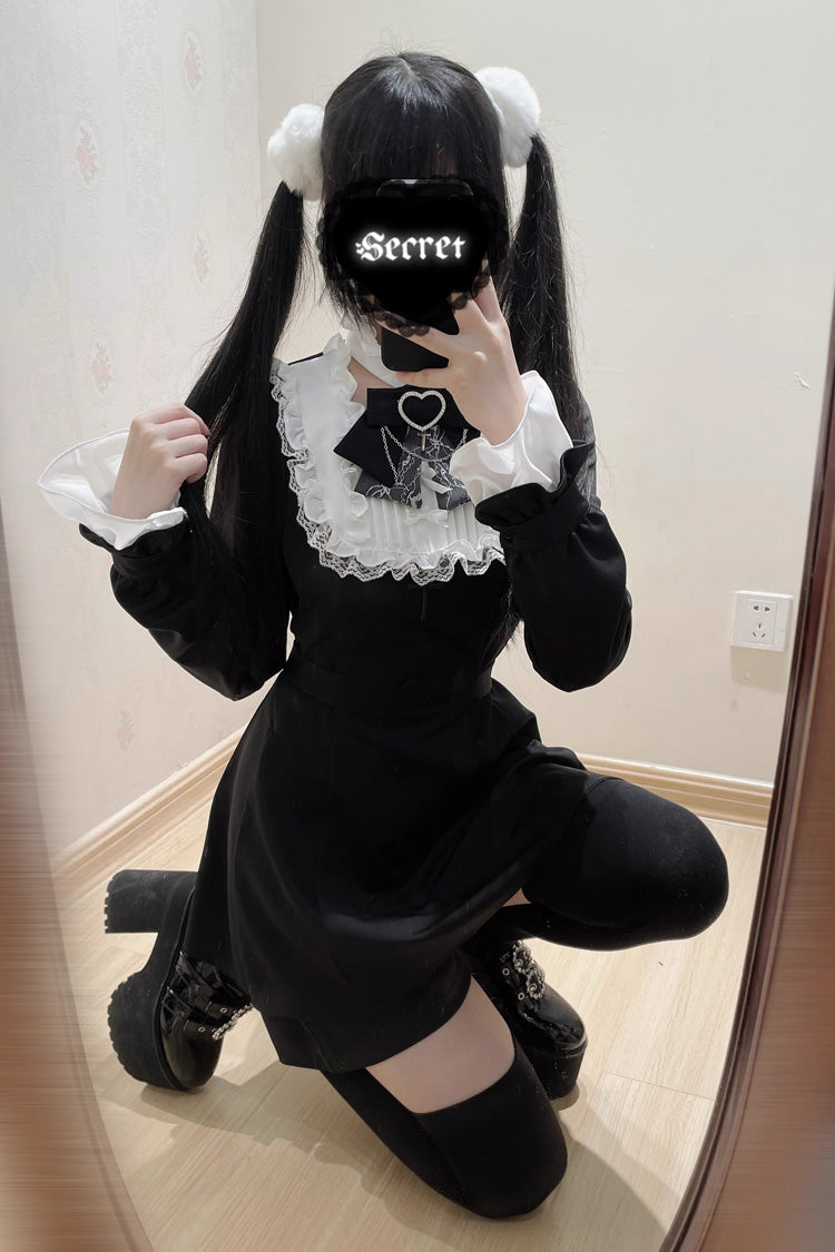 Stairway to Heaven Embroidered Bow Lace Long Sleeve Jirai Kei Set