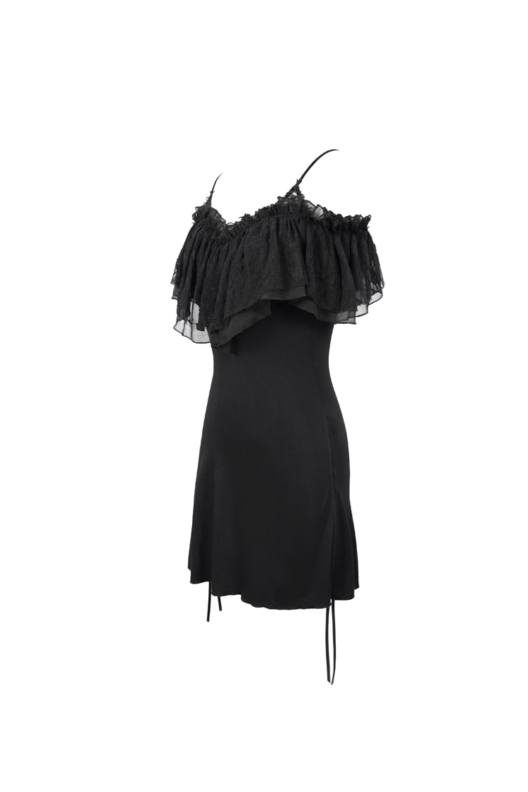 Off-Shoulder Chest Frilly Punk Tee for Women with Lace-Up Detail