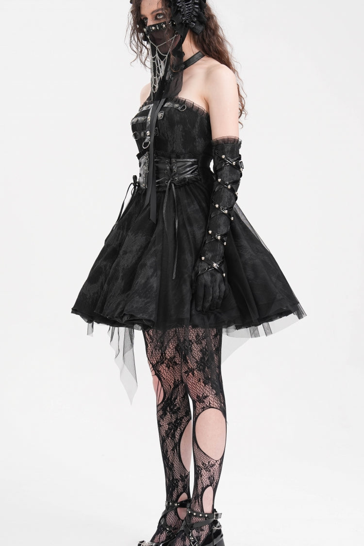 Gothic A-Line Short Gown with Backless Halterneck Cut