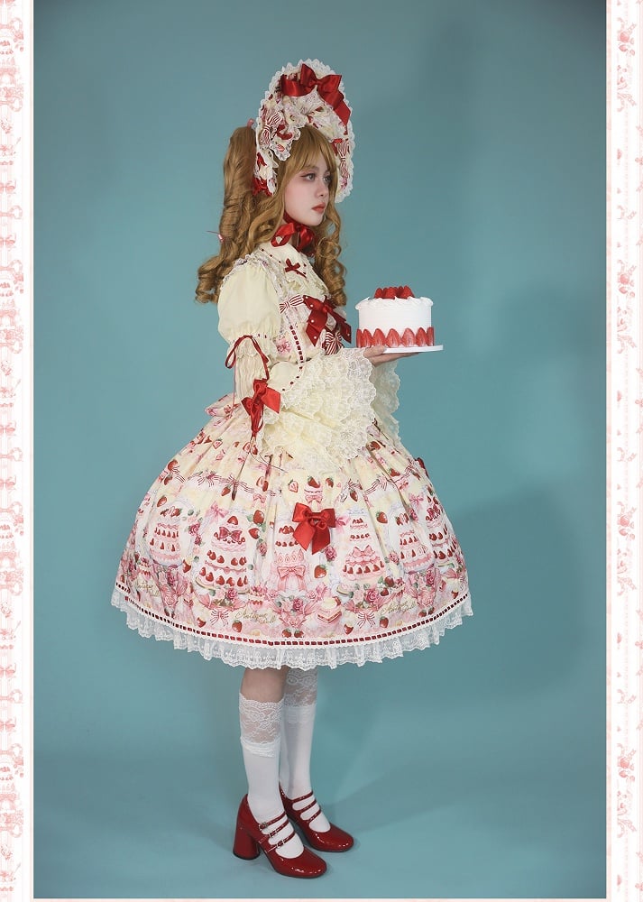 Set Sweet / Accents Full Bow Desserts Lolita and JSK Print Yellow Strawberry