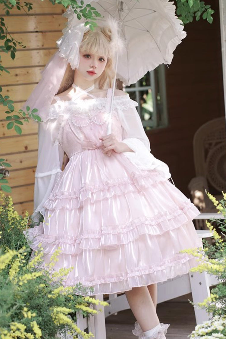 Blush Sheer Layered Ruffle Bow Elegant Lolita Gown