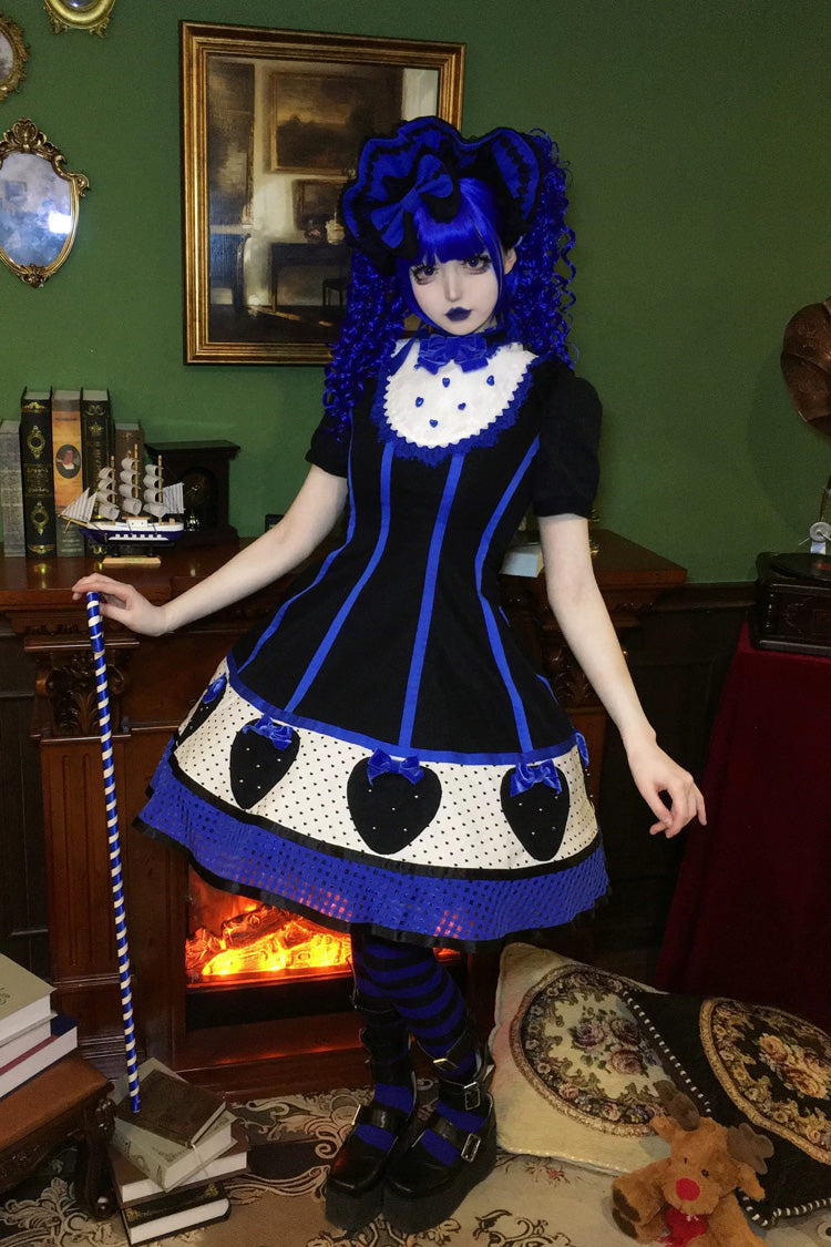 Sweet Lolita Dress with Stand Collar and Bow - Miss Peculiar Strawberry, 2 Shades
