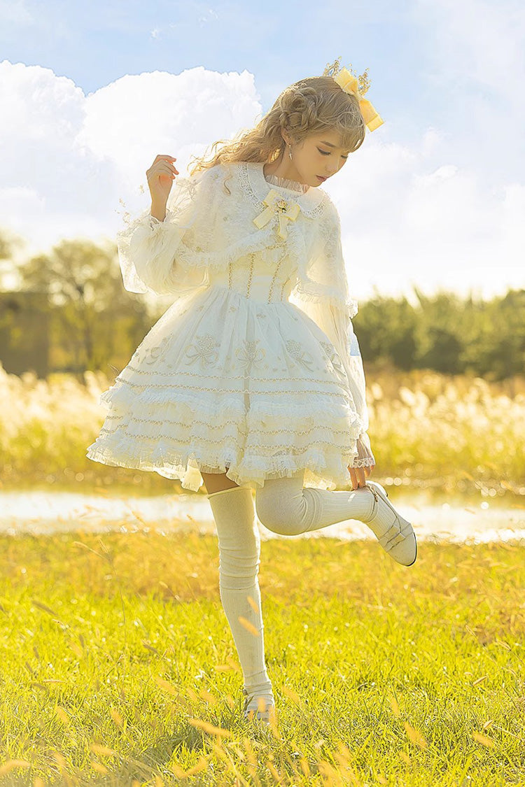 White Multi-Layer Dream Dance Print Embroidered Tulle Sweet Lolita JSK