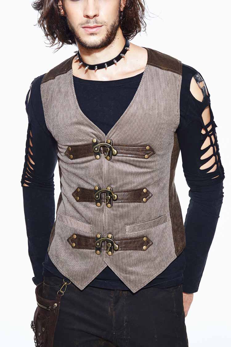 Cocoa Retro Punk Waistcoat with Clasp Back and Belt Loops