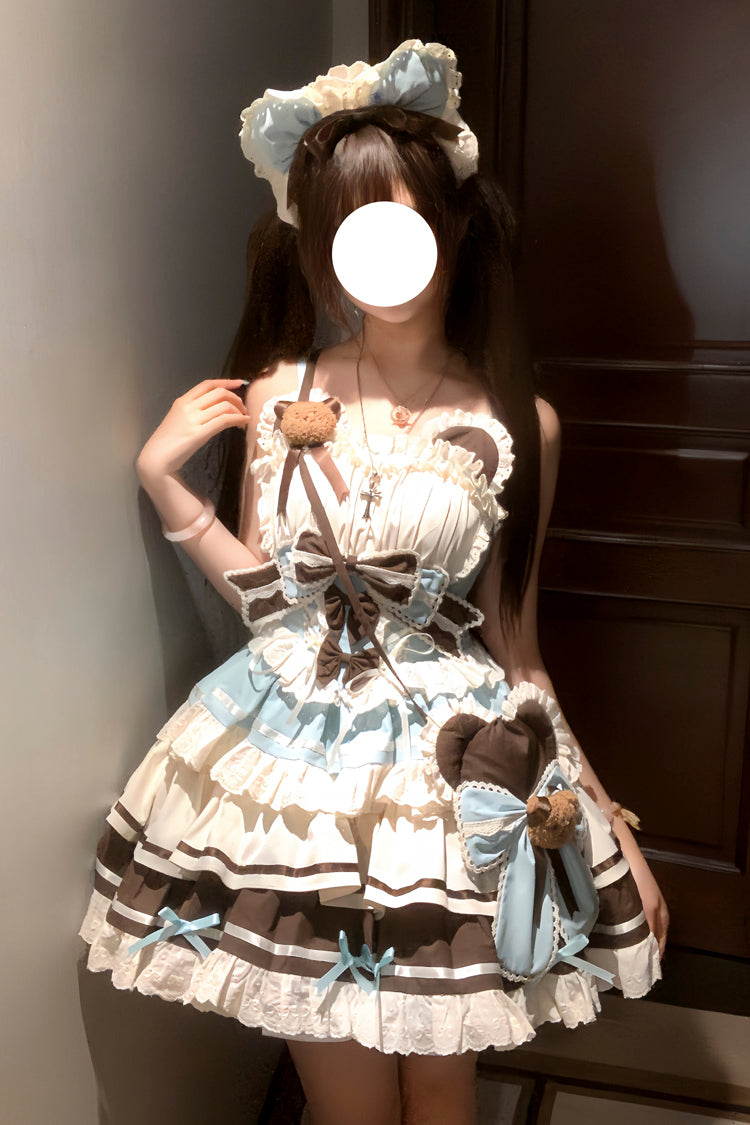Green and Chocolate Sweet Lolita JSK Dress with Multi-Layered Ruffle and Bowknot