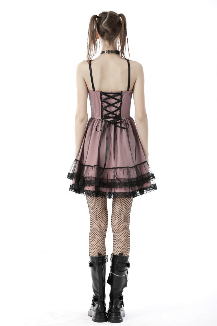 Sleeveless Multi-Layered Lace Lolita Slip Graduation Dress - Pink