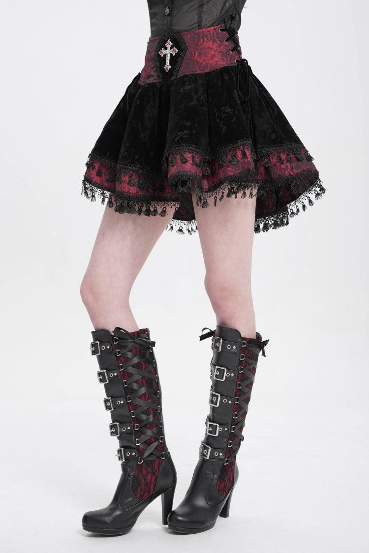 Noir & Scarlet Tassel Print Gothic Mini Skirt