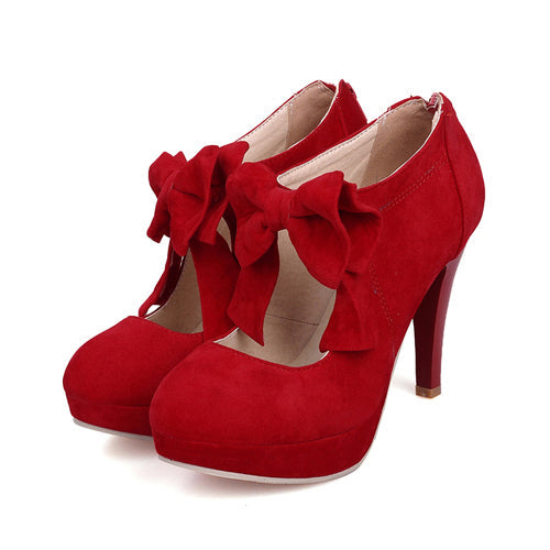 Lolita High Heel Shoes with Bowknot, Round Toe, Solid Color