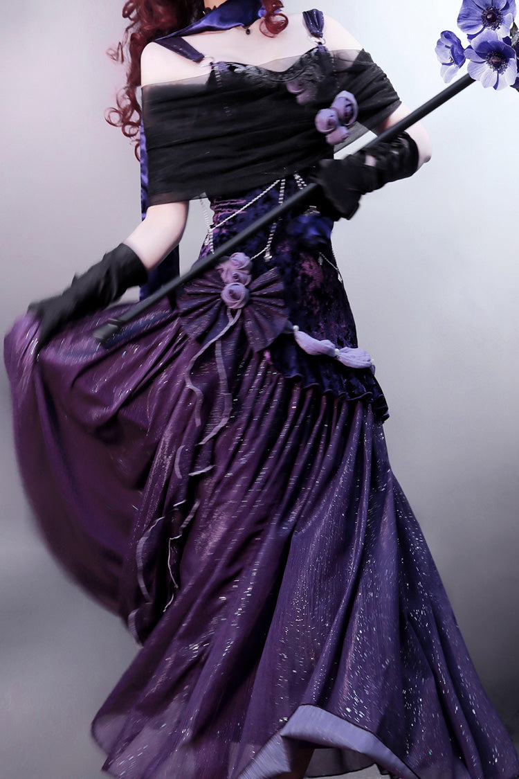 Violet Madame Butterfly Ruffled Bow Lace Elegant Gorgeous JSK
