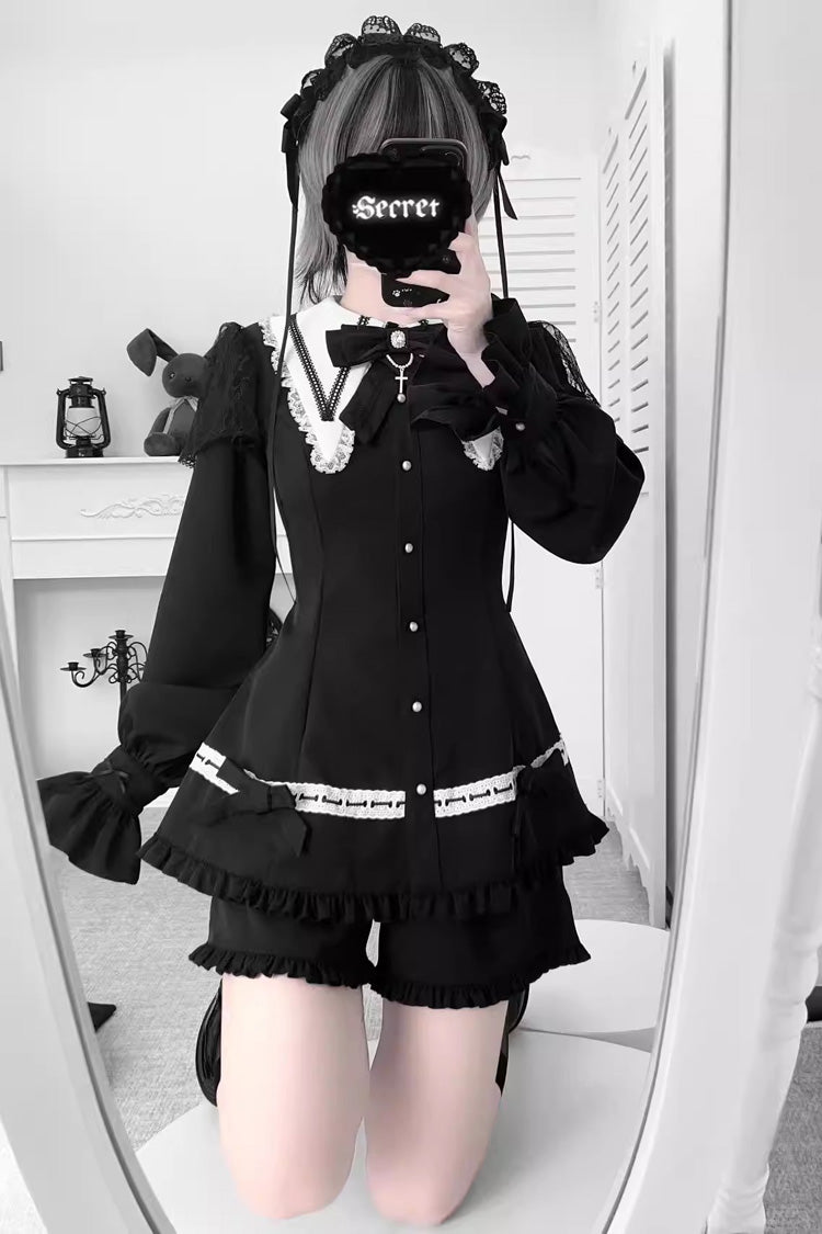 Black Ruffled Bow Gothic Dress Shorts