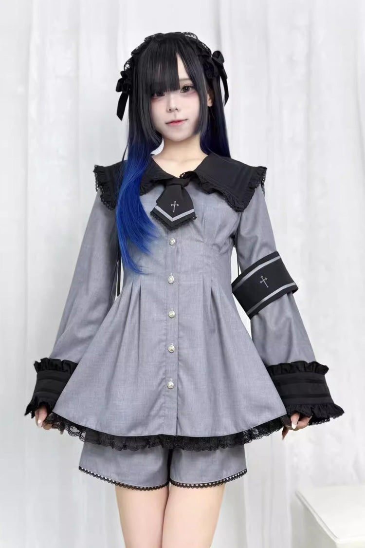 Lace Trim Bow Detail Jirai Kei Dress and Shorts Set