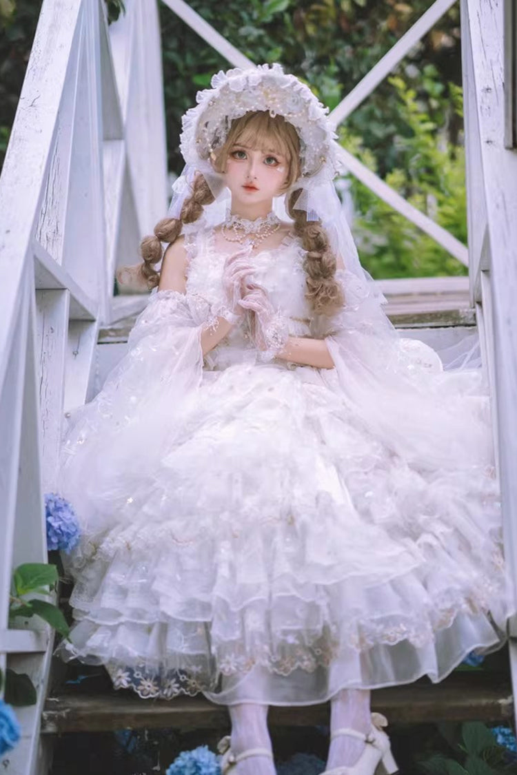 Ivory Gothic JSK with Multiple Ruffled Layers and Bow - Dreamy Waltz