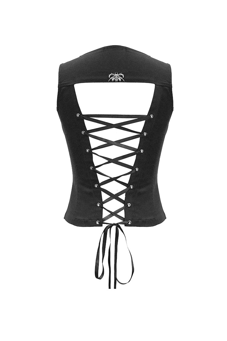 Double Loops Front Backless Punk Waistcoat for Women Lace-Up