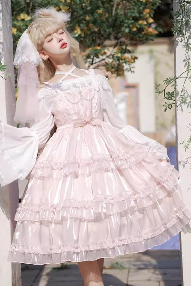 Blush Sheer Layered Ruffle Bow Elegant Lolita Gown