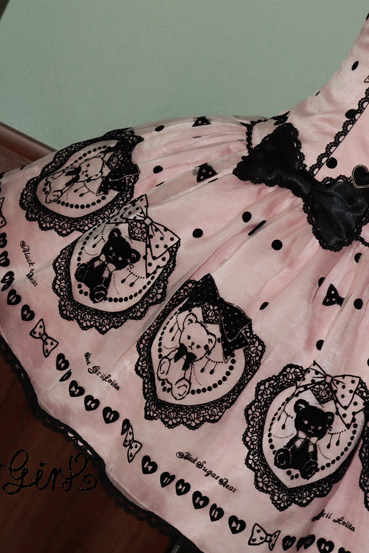 Pink Halterneck Sleeveless Embroidered Bow Sweet Dress - Sugar Bear