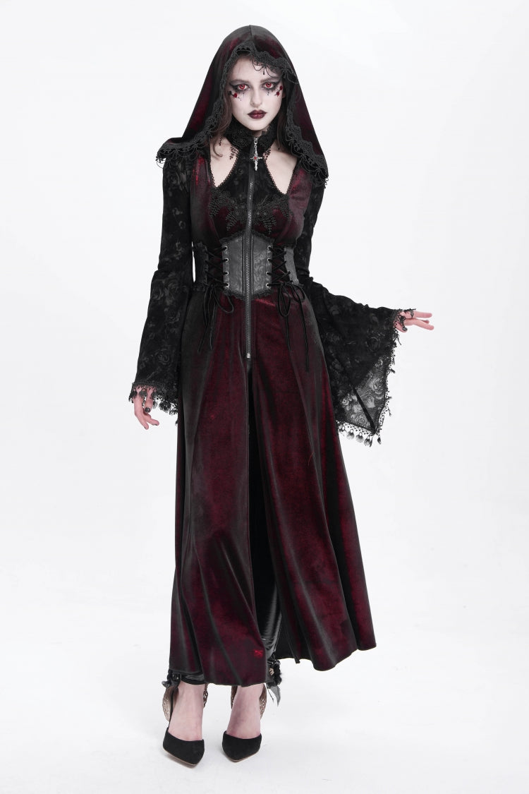 Scarlet Hollow Embroidery Hooded Ripped Gothic Coat