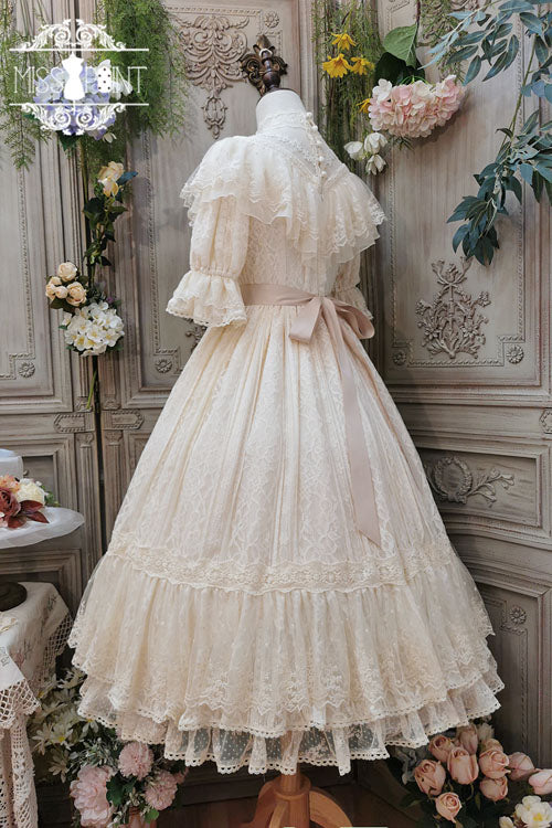 Rose Print Lolita OP Dress with Multi-Layer Ruffles, Sweet Style