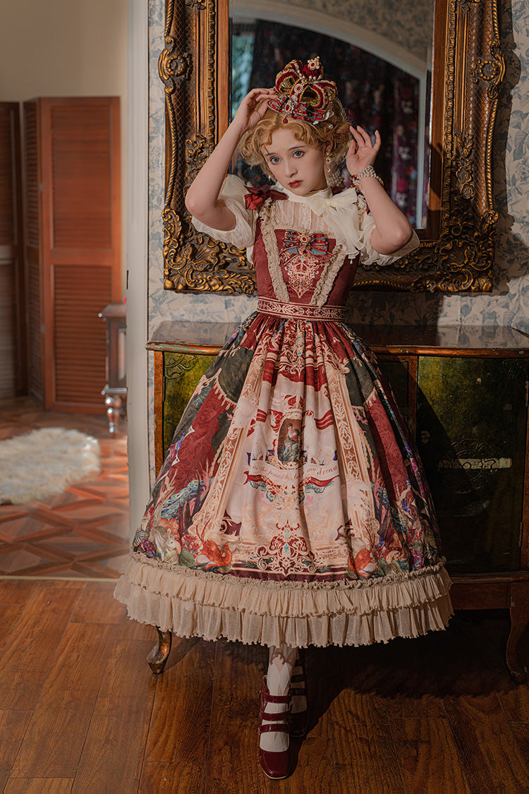 Red Kaleidoscope of Dreams Sleeveless Double-Layer Print Embroidery Bow Classic Vintage Gorgeous Jumper